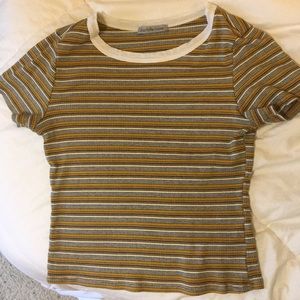 stripped orange, blue and white t-shirt